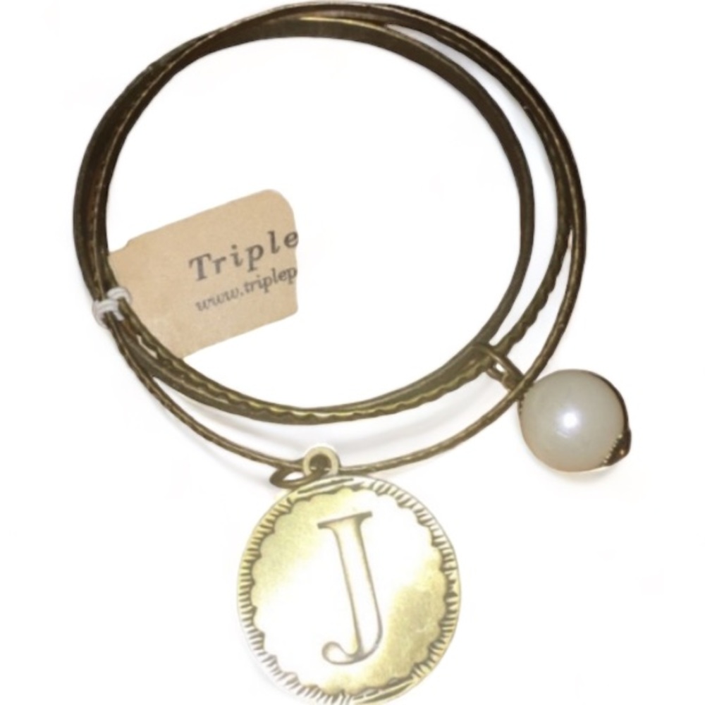 Monogram Bracelet Stack Bracelet W Faux Pearl | Initial J | Costume Jewelry NWT